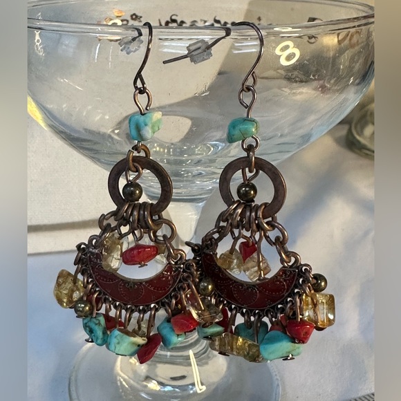 Boho tribal vibes dangle stone earrings - Picture 1 of 4